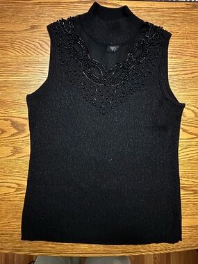 Cable & Gauge Black Beaded Sleeveless Mock Neck Tank